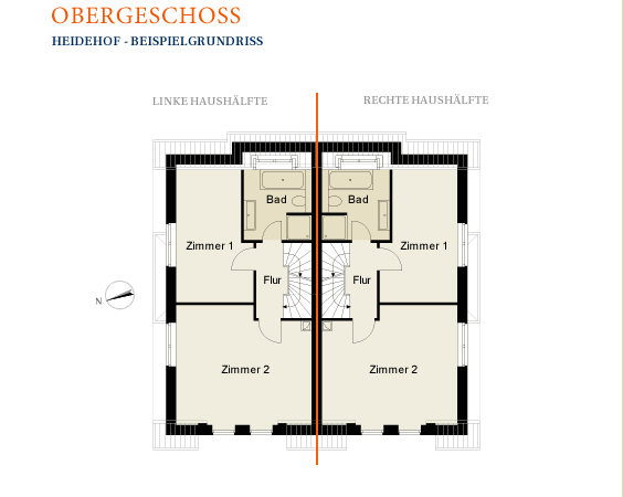 Grundriss Obergeschoss - Heidehof Hamburg Quickborn-Heide - Doppelhaushlften von Pohl & Prym